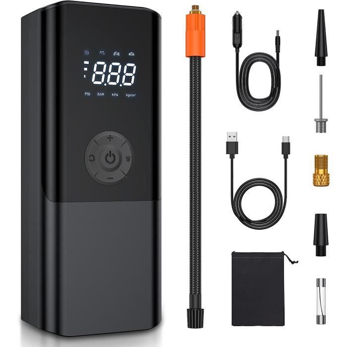 Compresseur Air Portatif 6000mAh - Pompe à Pneus Voiture, Moto, Vélo - Affichage Digital LED - USB-C