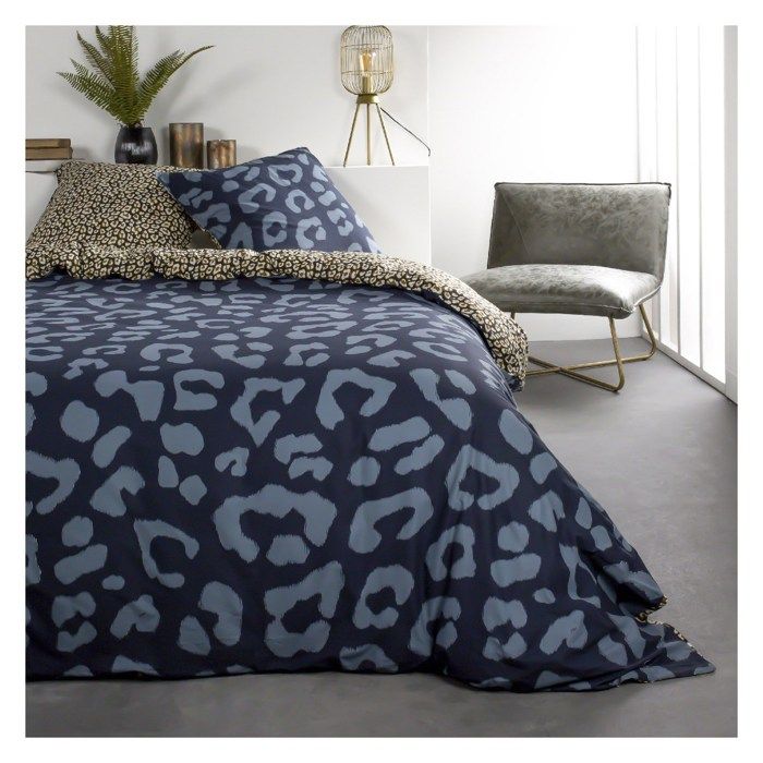 Parure de lit coton 2 personnes imprimé animalier SUNSHINE Bleu 220x240 cm