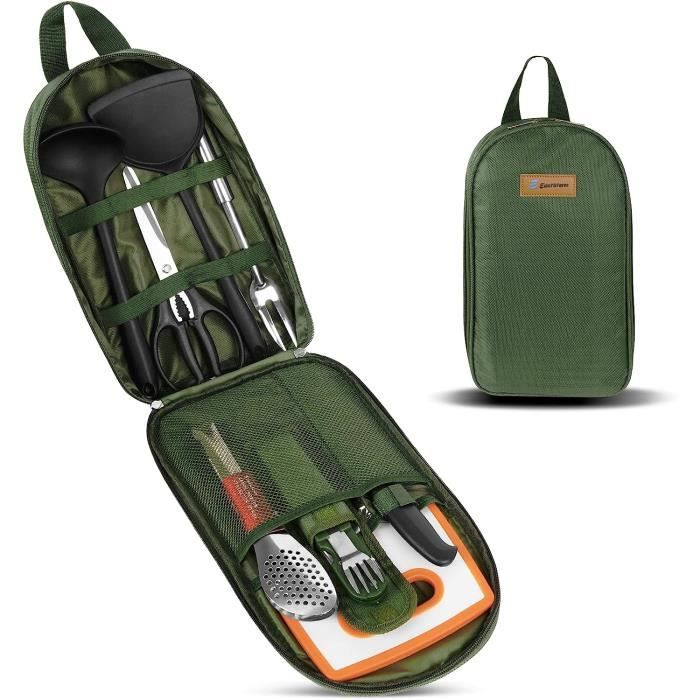 Kit Ustensiles Camping HOMQUEN - 21 Pièces Inox - Pour Cuisine Outdoor, BBQ, Pique-nique