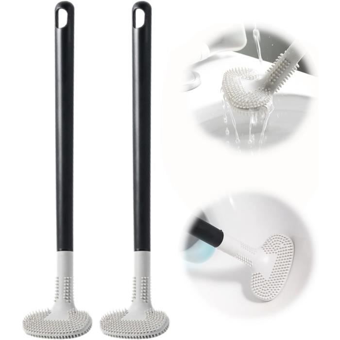 Brosse WC Silicone 2PCS + Support Mural Inox MQVXT - Antibactérienne Séchage Rapide