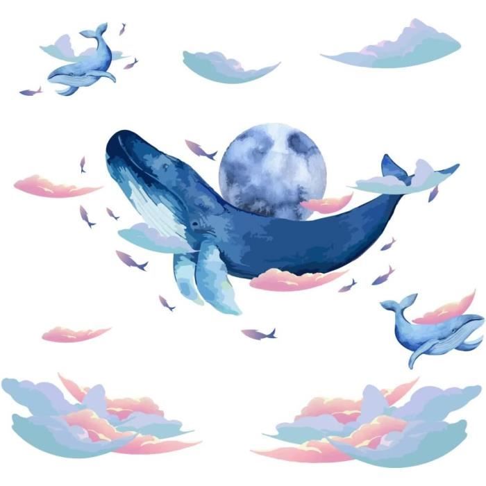 Autocollant Mural Baleine Beluga – Sticker Tissu Amovible – Décoration Océan Pour Chambre