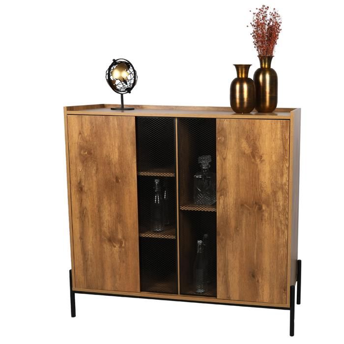 Meuble buffet Helio - Noir/Marron - L 118 x l 40 x H 110 cm Meuble buffet Helio - Noir/Marron - L 118 x l 40 x H 110 cm