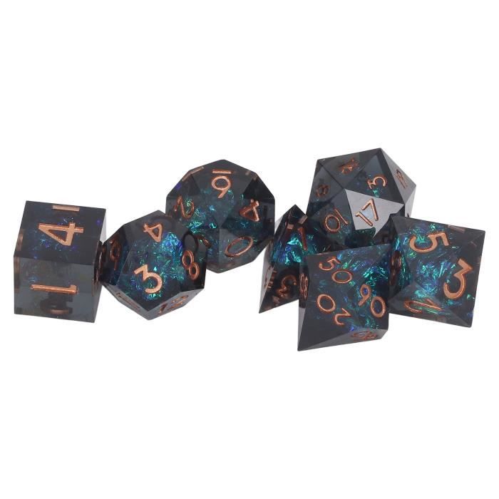 Dés Polyédriques MDN - Set De 7 Dés En Résine - Vert Noir - Pour Jeux De Rôle Et Société
