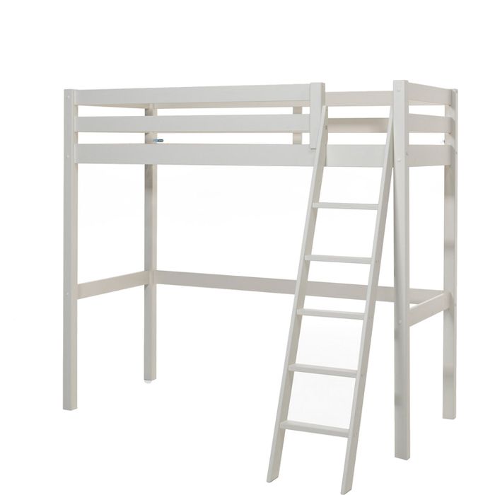 Lit mezzanine enfant VIPACK Pino 90x200 Blanc - Bois massif - Sommier à lattes inclus