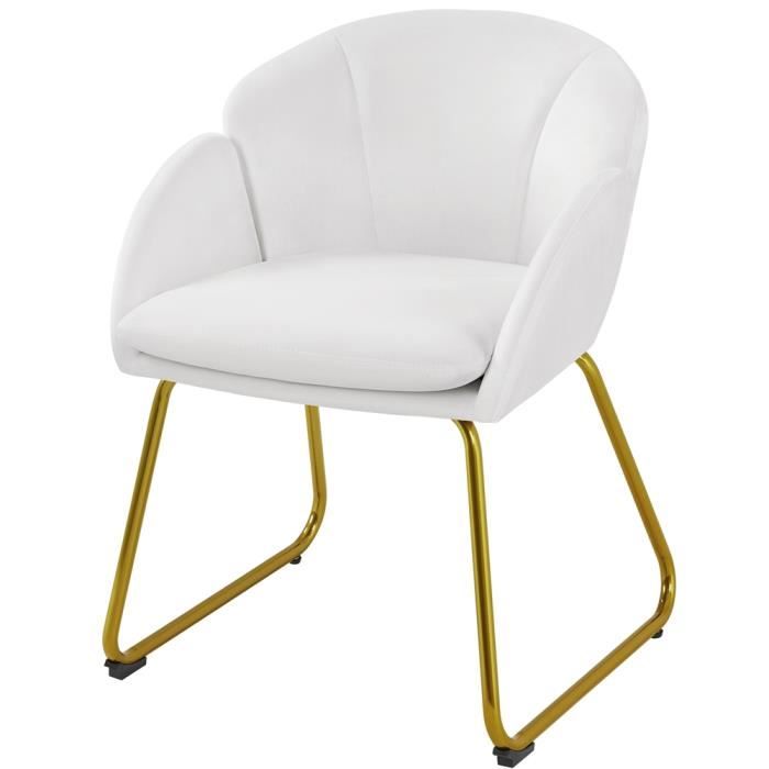 Fauteuil de Chambre à Coucher en Velours Blanc - YAHEETECH - Modèle Fleur - Pieds Métal - Capacité 136 kg
