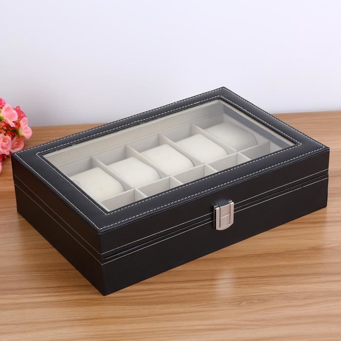 Boîte De Rangement Pour Montres En Cuir - 12 Emplacements - Idéal Comme Présentoir Ou Coffret
