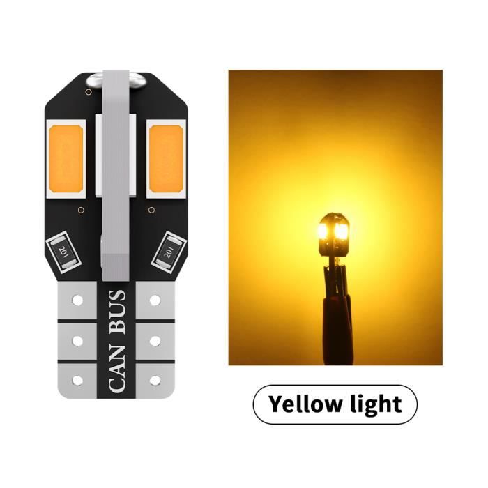 Phares - feux,Yellow--Ampoule LED T10 W5W Canbus 8SMD 5630 194, 2 pièces,  dégagement automatique, feu latéral de coffre inversé 12V - Cdiscount Maison