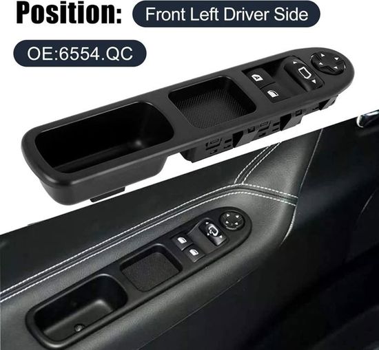 Interrupteur Lève-Vitre Électrique Gauche Avant Pour Peugeot 207 - 4 Broches - Compatible 2006-2017