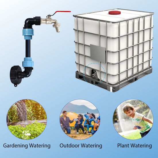 Robinet IBC Col De Cygne Kit Raccordement Cuve Eau De Pluie S60x6 - Double Robinet 3/4 Laiton Pour Réservoir 1000L