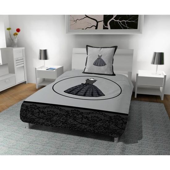 140 x 200 cm Soleil docre Anais Parure housse de couette Gris Coton