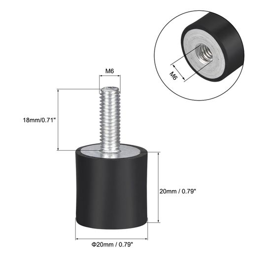 Silent Bloc Amortisseur Anti-vibration Sourcing Map - 20x15mm, M6, 2Pcs