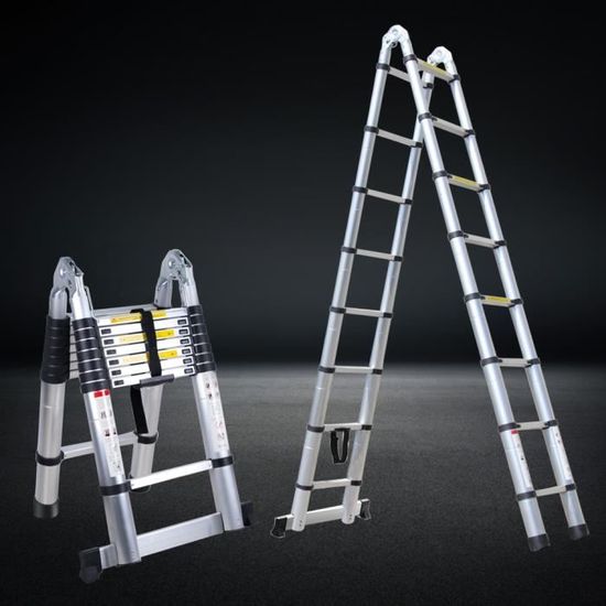 HYDL Échelle Télescopique 3,8M (1,9M + 1,9M) 2 en 1 Escabeau Pliant Ladder  Échelle Pliable Échelle Escamotable Télescopique en331 - Cdiscount Bricolage