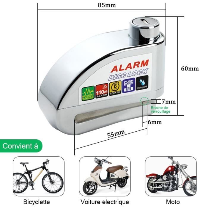 Antivol Moto Bloque Disque avec Alarme de 110dB, Antivol Scooter Bloc  Disque Moto Alarme pour Moto-Vélo-Scooter, 1,5m Câble de - Cdiscount Auto