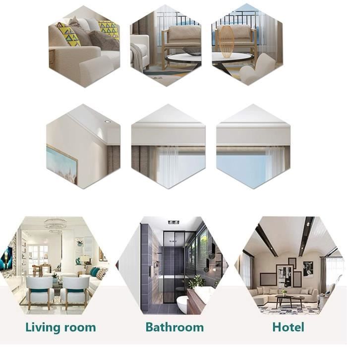 24 Pièces Miroir Autocollant Hexagonal - Kit Décoratif Mural Moderne Facile à Installer
