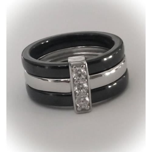Bague Céramique noire Argent 925 Oxyde de zirconium