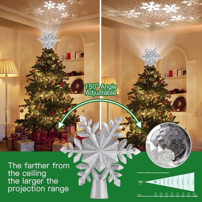 Étoile Sapin de Noël Lumineuse Projecteur - 3D Flocon de Neige Rotatif à  LED, Décoration Noël Intérieur Arbre Lumineux - Argent - Cdiscount Maison