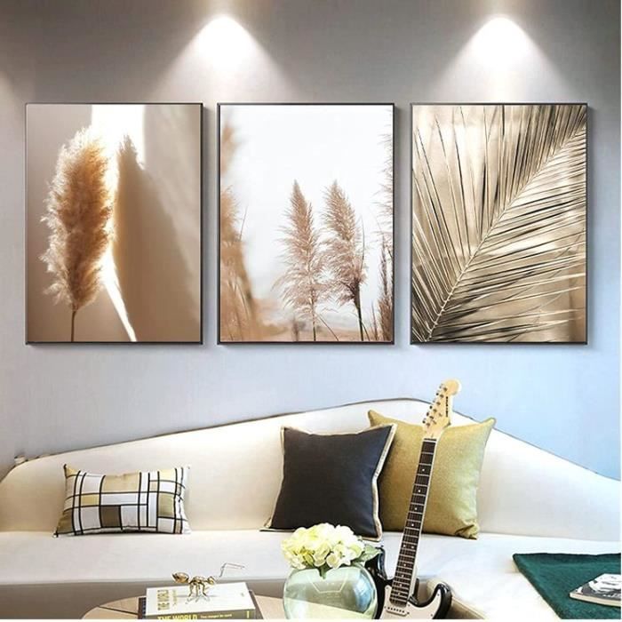 Lot De 3 Affiches Bohème Abstraites Beige Vert Terre Cuite - Feuilles Géométriques & Soleil - Toile 50x70cm Sans Cadre Pour Salon Et Cuisine