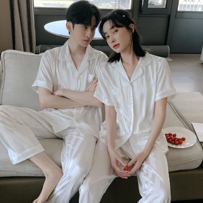 Pyjama 2 pieces pyjama ensemble Manches courtes short pyjama printemps ete hommes et femmes Pyjama Couple Homme Bleu Cdiscount Pret a Porter