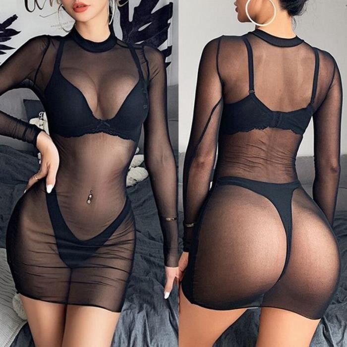 Robe de plage Robe de plage sexy en maille pour femmes tenue de bain transparente Black D3310 Blanc Cdiscount Pret a Porter