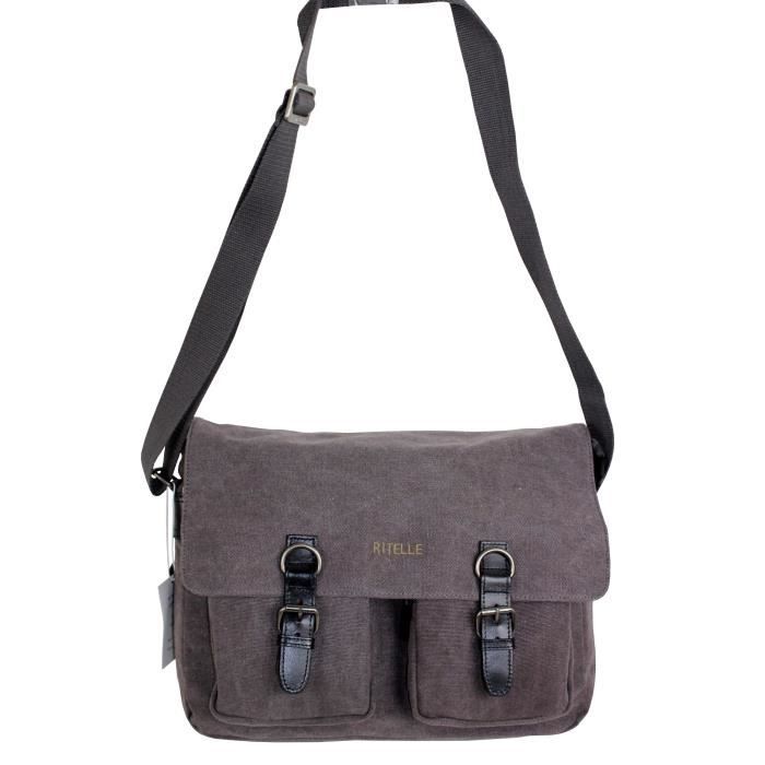 Grand sac besace en toile garni cuir r f 1081 gris 3 couleurs