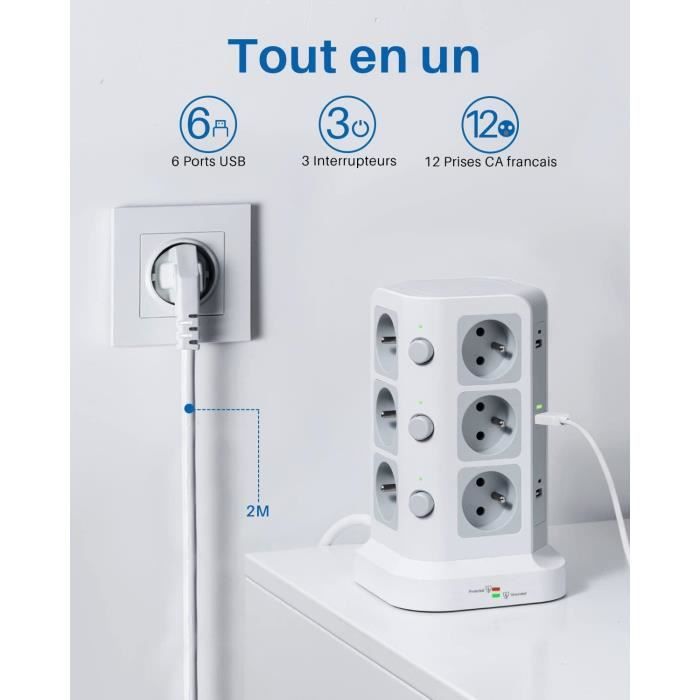 Multiprise électrique 6 prises France rackable 19 pouces => Livraison 3h  gratuite* @ Click & Collect boutique Paris République