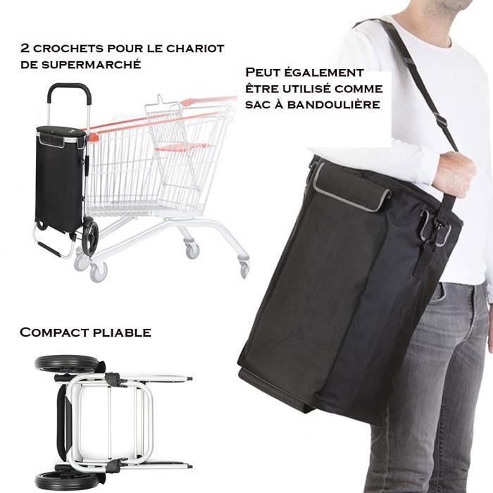 Chariot De Courses 2iX 3 Roues – Compartiment Isotherme 40L – Pliable Et Transformable En Sac à Dos – Charge Max 40kg – Noir - 9