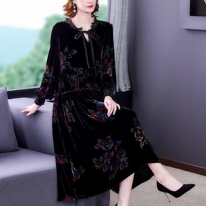 V tements Femme Robe longue en velours dor grande taille mode