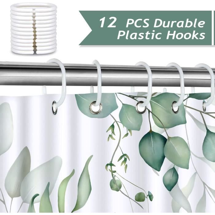 Rideau De Douche Feuille D'Eucalyptus Brun Aquarelle - 180x180cm Imperméable Avec Crochets