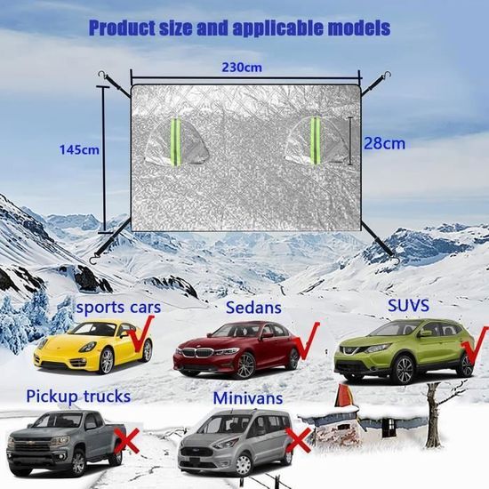 Xiujuers Protege Pare Brise Givre, 160x120CM Protection Pare Brise Hiver, Couverture Pare Brise Voiture Hiver, Protège Pare Brise Hiver, Bache Pare Brise Protection Pour La Plupart Des Voitures