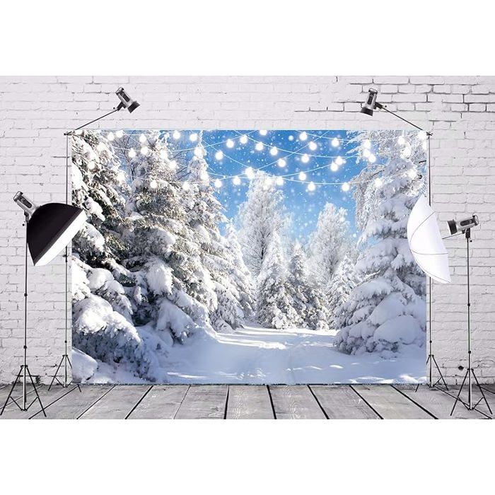 Toile De Fond Photo Paysage Neige Forêt Hiver Noël - Fond Photographie Scintillant 2.1x1.5m