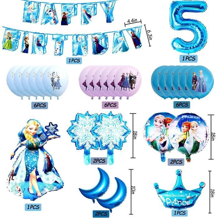 Décoration Ballons Anniversaire Reine Des Neiges - Lot De 5 Ballons (aluminium & Latex), Thème Flocons Neige Argent/bleu