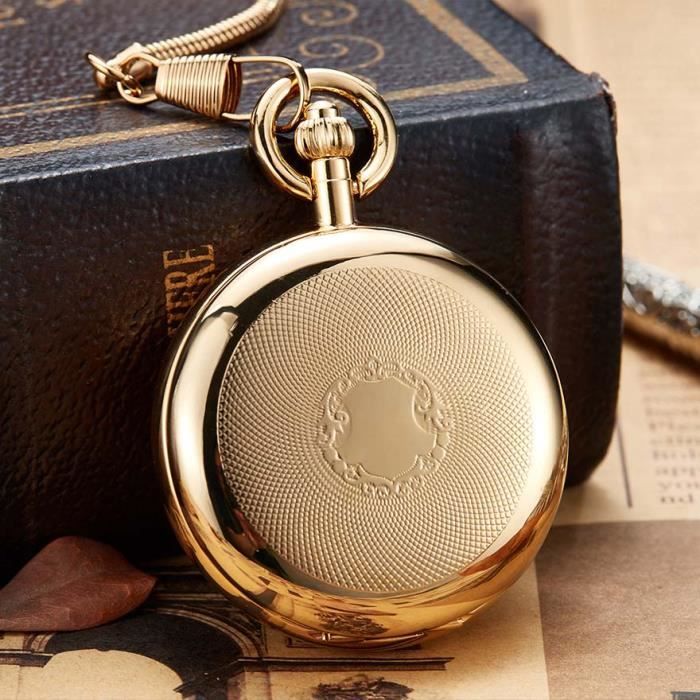Montres Montre de poche mecanique en or de luxe pour hommes et femmes horloge squelette cadran a Type Gold Pocket Watch Achat vente montre de gousset Mixte Cdiscount