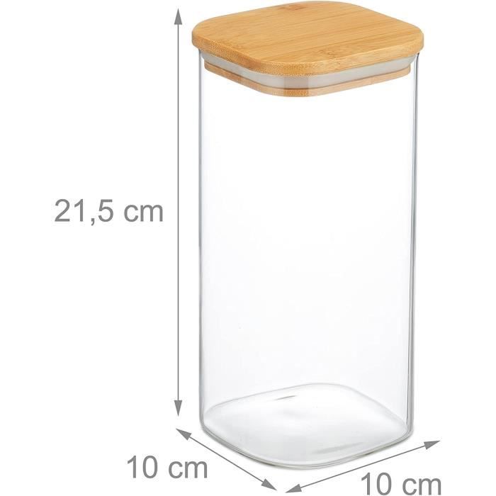 Bocal carré en verre et bambou H19