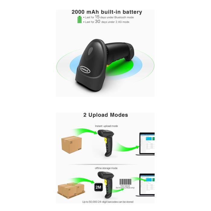 Lecteur De Codes-Barres Inateck BCST-50 Sans Fil - Scanner 1D/2D Pour QR, Data Matrix, Bluetooth