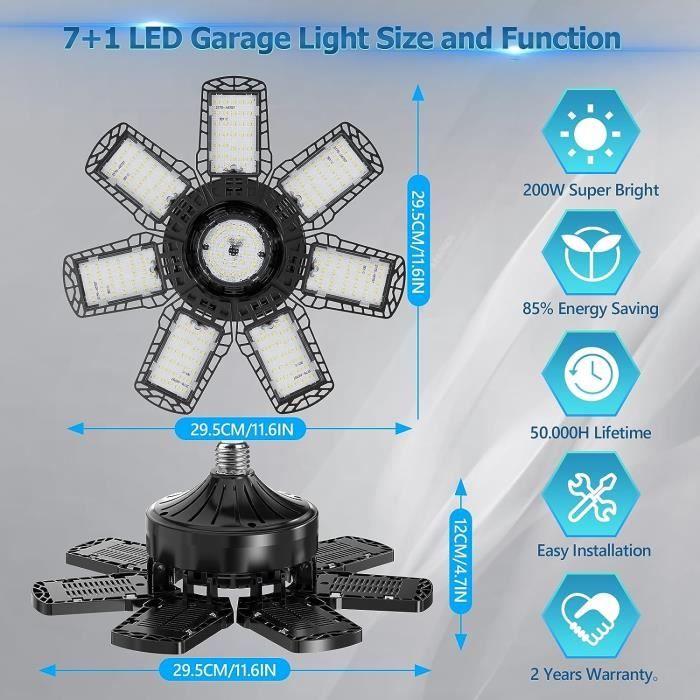 2pcs Éclairage LED Garage 300W E27-E26 Lampe d'atelier à 6 Panneaux  Ajustables Super Brillant Plafonnier LED pour Garage Sous sol - Cdiscount  Maison