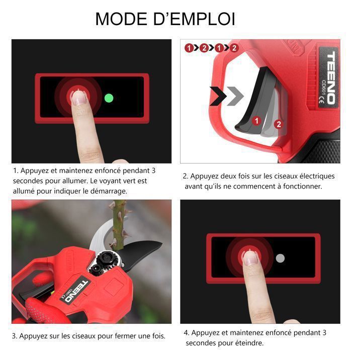 Sécateur Électrique Sans Fil TEENO 21V Brushless - 25mm - 2 Batteries 2000mAh