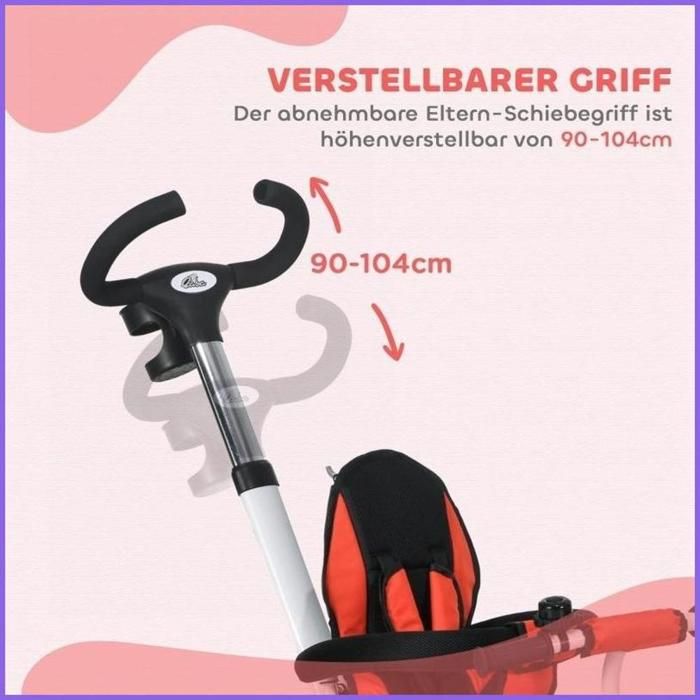 Tricycle 3 En 1 Avec Barre De Poussée Rose,XUEXINGJIA - Sport