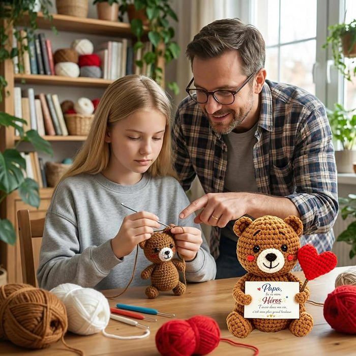 Cadeau Fete des Peres Ours en Tricot Positif Fait Main comme Cadeau Papa pour Son Anniversaire Cadeau Papa - Au quotidien