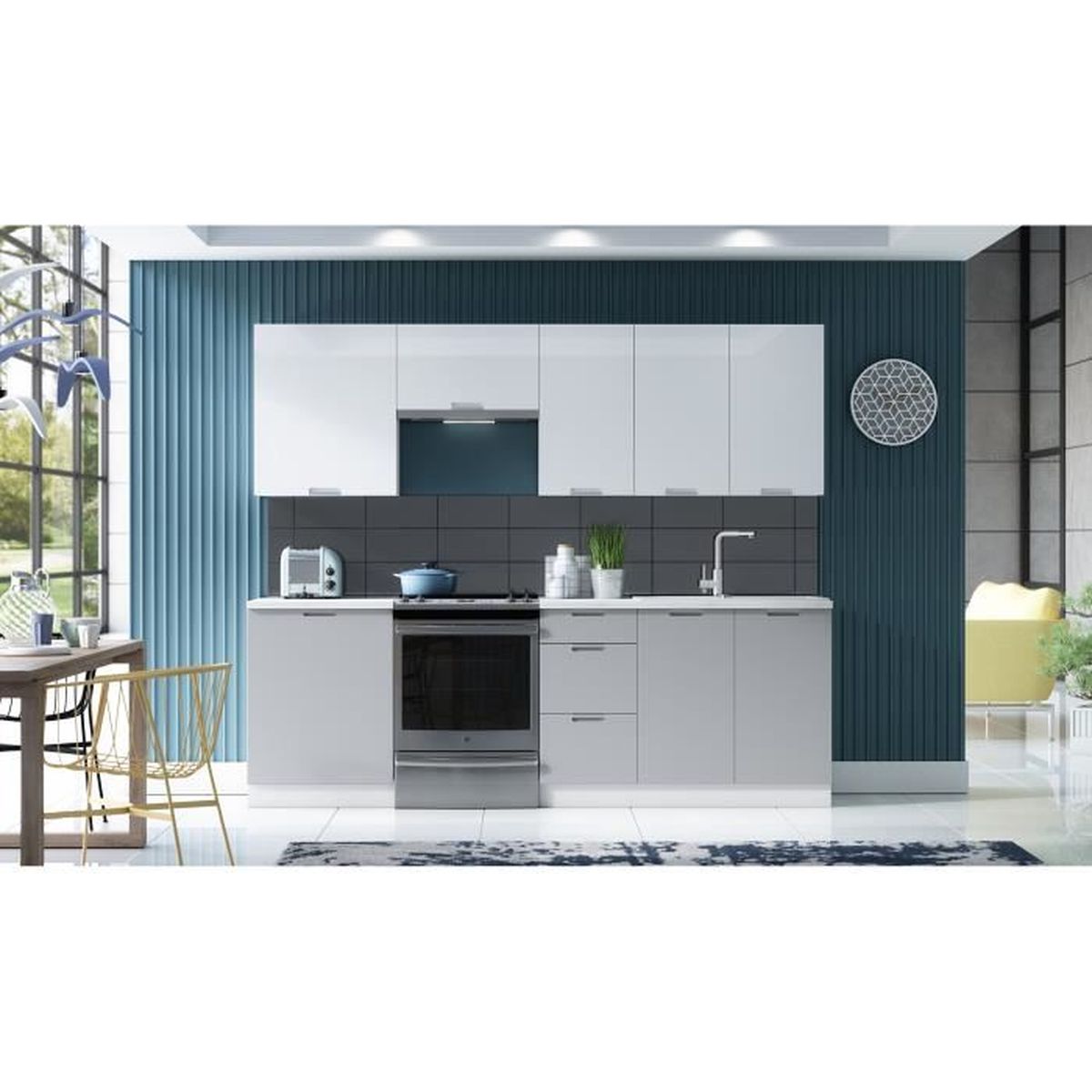 CUISINE SOHO BLANC ET GRIS - 11 MEUBLES CUISINE SOHO BLANC ET GRIS - 11 MEUBLES