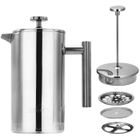 DASINKO Cafetière à Piston en Acier Inoxydable Théière French Press avec Filtre Cafetiere Isolation Thermique 1L Argent