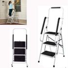 DAYPLUS Escabeau 3 marches avec main courante, échelle pour charges lourdes ménage | acier | pliable pour maison-bureau-cuisine