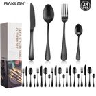 BAKLON Couverts de Table - Inox - 24 Pièces - Poli Miroir - Usage Quotidien - Noir