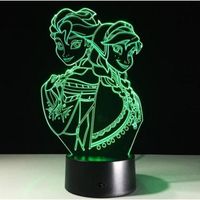 3D Nuit Lumière Lampe Acrylique Coloré La Reine des Neiges Frozen Elsa Anna Neuf