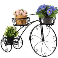 GOPLUS Support de Plante de Tricycle avec 3 Pots, Support de Chariot de Pot de Fleur en Métal, Style Parisien et Élégant,80x25x52CM