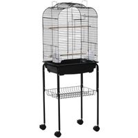 PawHut Cage à oiseaux volière pour oiseaux sur roulettes avec toit ouvrant 3 perchoirs étagère inférieure 46 x 36 x 130 cm noir