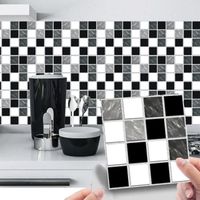 Lot de 24 autocollants 3D pour carrelage de cuisine et salle de bain Motif noires et blanches 20*20 cm