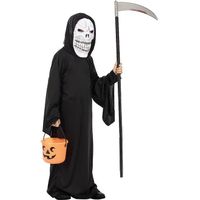 Déguisement Faucheuse Enfant – Costume Squelette Lumineux Avec Faux, Masque Et Collier – Pour Halloween 4-12 Ans