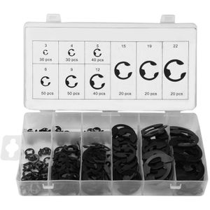 Assortiment 420 Pièces Circlips E-clips – Anneaux De Retenue En Acier Noir, Kit Fixation