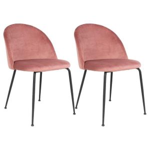 Lot de 2 chaises design en velours rose pieds noirs KENNETH - DIP