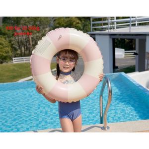 BOUÉE - BRASSARD Stripe rose 80 - Bouée de piscine gonflable rayée vintage pour adultes et enfants, anneau en caoutchouc, joue